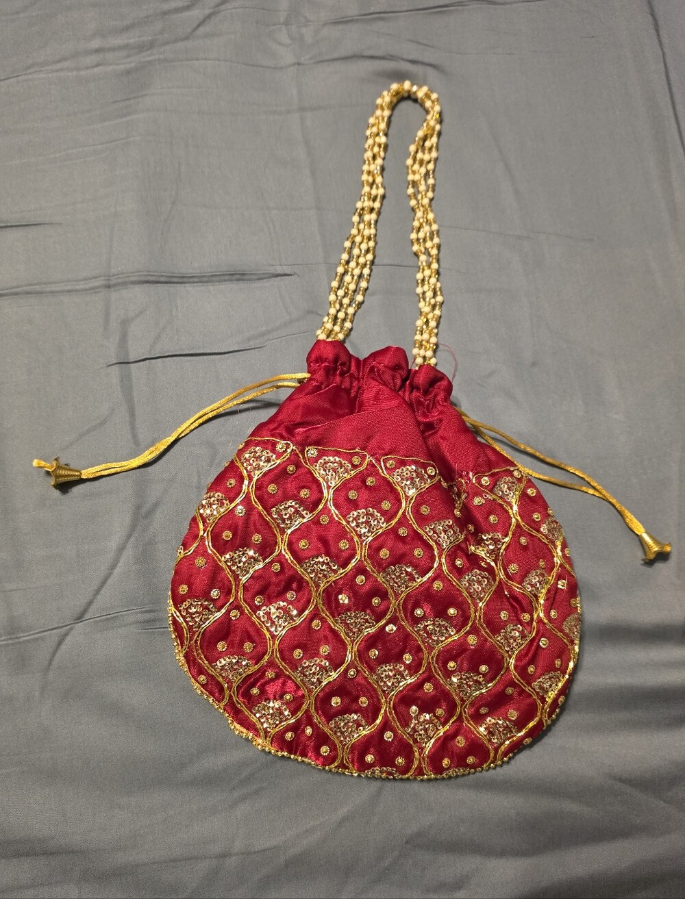Red, Gold-sequined, Embroidered Handbag NWOT